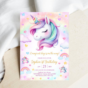 Convite Aniversário Unicórnio Dia Mágico e Arco-íris