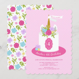 Convite Aniversário Verde Azul Púrpura de Bolo Unicórni