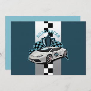 Convite Aniversário verde de corrida, preto e branco