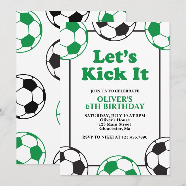 Convite Aniversário Verde e Preto de Futebol (Frente/Verso)