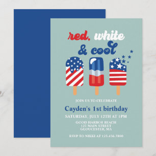 Convite Aniversário Vermelho Branco e Azul de 4 de Julho