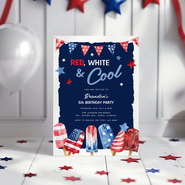 Convite Aniversário Vermelho, Branco e Legal no 4 de Julho (Criador carregado)