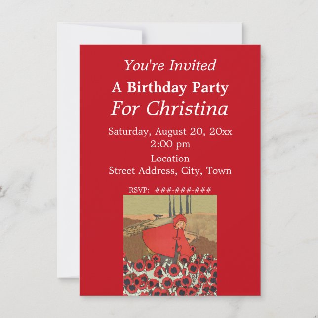 Convite Aniversário Vermelho Cavalgando Flores (Frente)