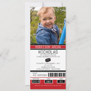 Convite Aniversário vermelho e preto do bilhete do hóque