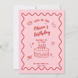 Convite Aniversário Vermelho e Rosa