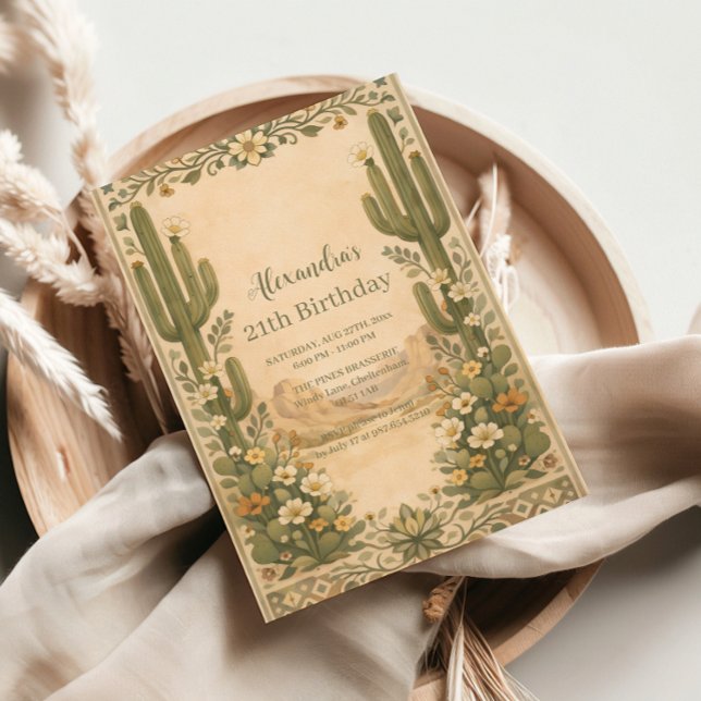 Convite Aniversário Vintage Desert Botanicals (Criador carregado)