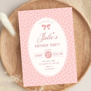 Convite Aniversário vintage pastel rosa