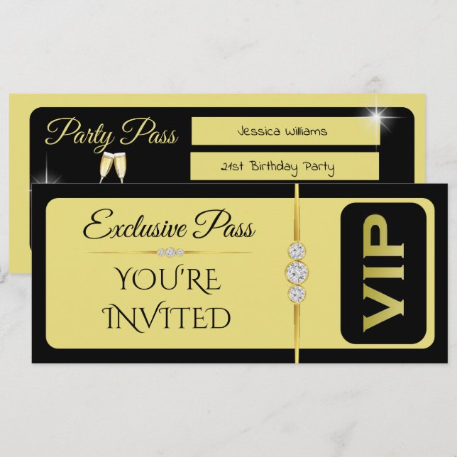 Convite Aniversário VIP Exquisit Com Diamantes (Frente/Verso)