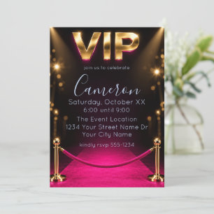 Convite Aniversário VIP Tapete Vermelho Rosa Quente Preto