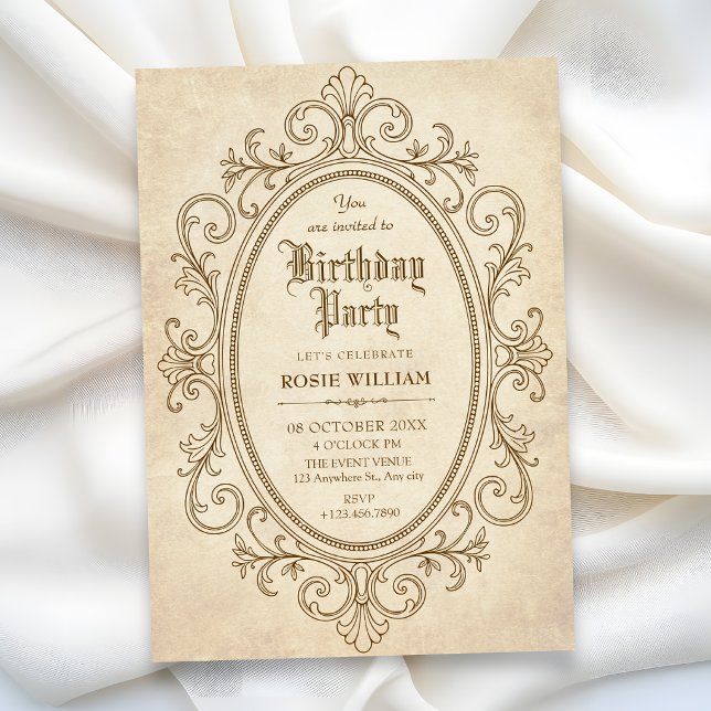 Convite Aniversário vitoriano barroco vintage (Criador carregado)