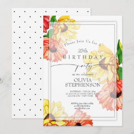 Convite Aniversário | Watercolor Yellow e Red Gerbera Dais