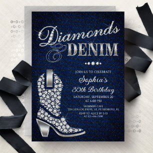Convite Aniversário Western Denim Diamantes