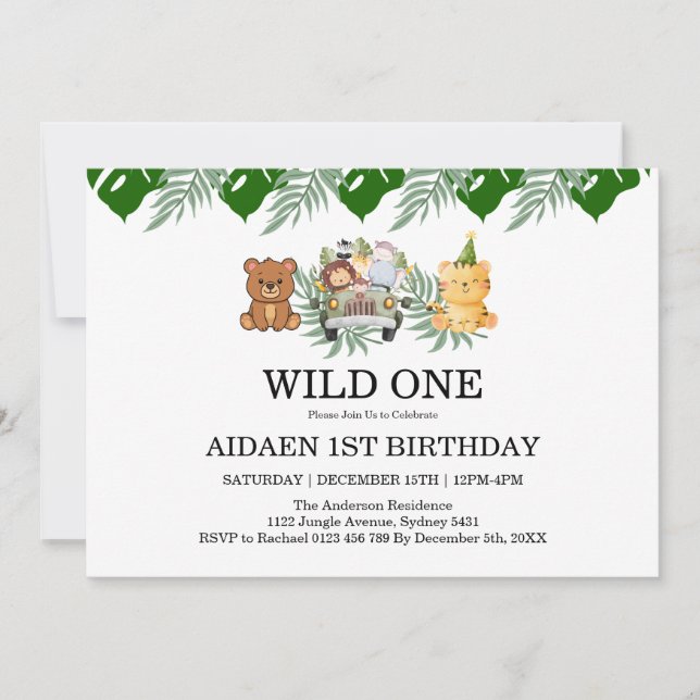 Convite Aniversário Wild One Jungle Safari (Frente)