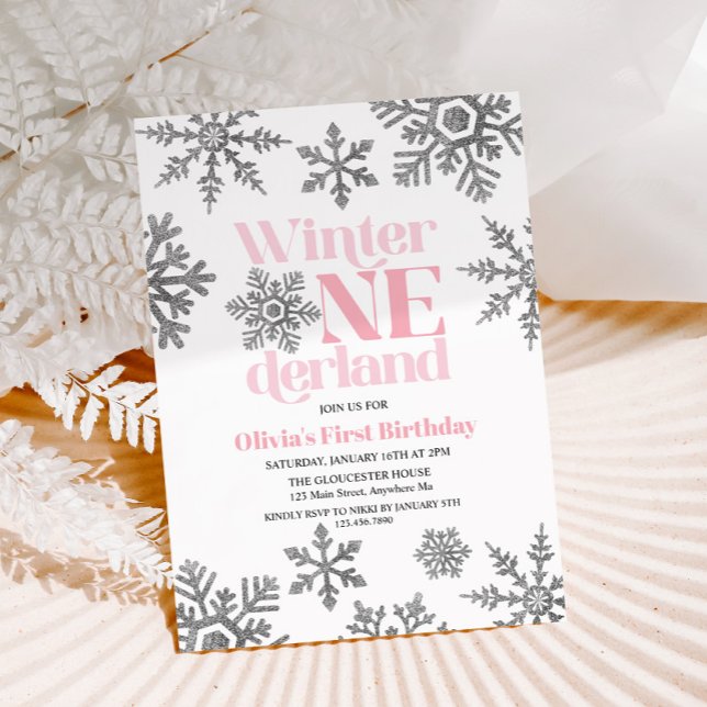 Convite Aniversário Winter Onederland Rosa Floco de Neve P (Criador carregado)