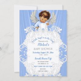 Convite Anjo Bebê Azul Prata Tom de Pele Médio