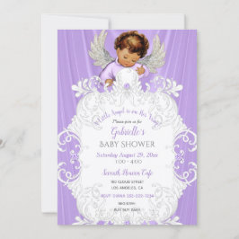 Convite Anjo Bebê Lavanda Prata Tom de Pele Médio