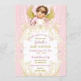 Convite Anjo Bebê Rosa Dourado Menina