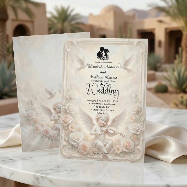 Convite Anjo Cherubim Vitoriano e Pombas Etéreas Casamento (Criador carregado)