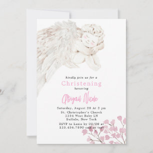 Convite Anjo com Batismo Floral Rosa das Asas