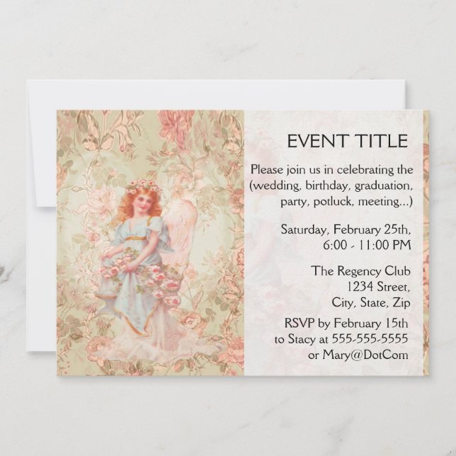 Convite Anjo com flores (Frente)