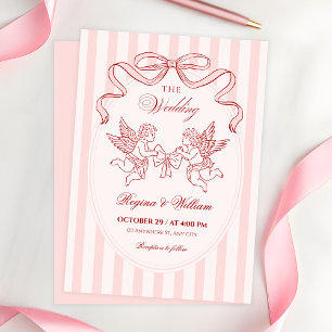 Convite Anjo Cupido rosa casamento 