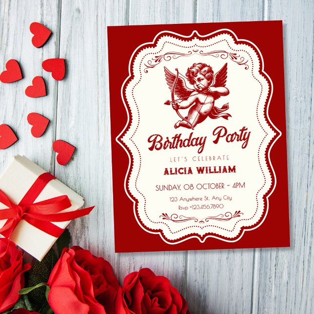 Convite Anjo cupido vermelho aniversário (Criador carregado)