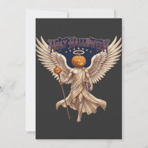 Convite Anjo de Halloween Sagrado Abóbora Gótico Ilustraçã