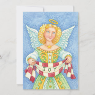 Convite Anjo de Natal de desenho animado fofo com auréola