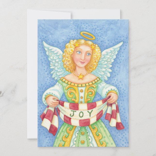 Convite Anjo de Natal de desenho animado fofo com auréola  (Frente)