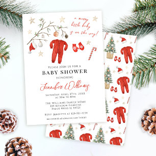 Convite Anjo de Natal Vermelho Festa de Bebê de Inverno