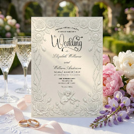 Convite Anjo de Noiva Floral com Efeito de Gesso 3D Falso