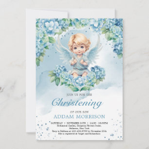 Convite Anjo-menino azul-pastel moderno