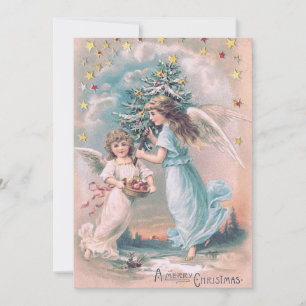 Convite Anjo Querubim Árvore de Natal Maçã Estrelas