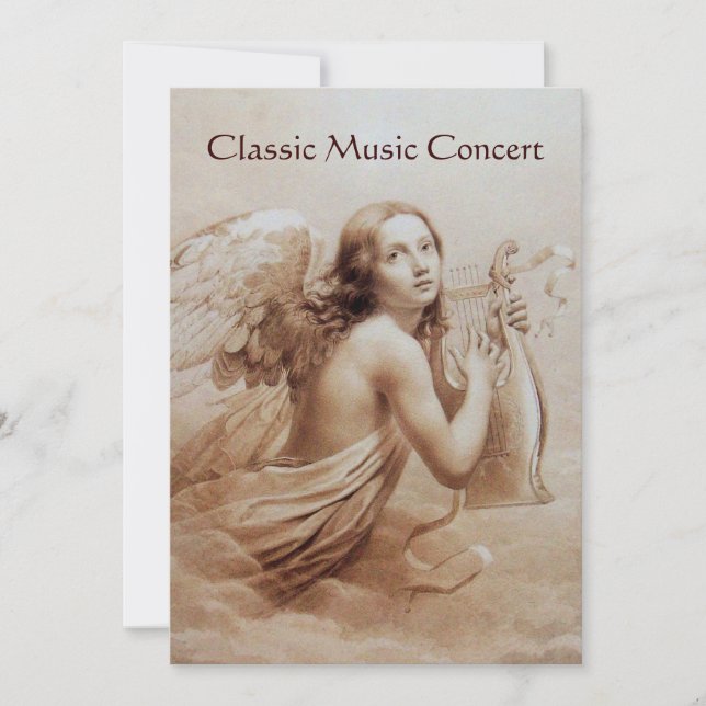 Convite ANJO TOCANDO A LIRA SOBRE AS NUVENS,champagne (Frente)