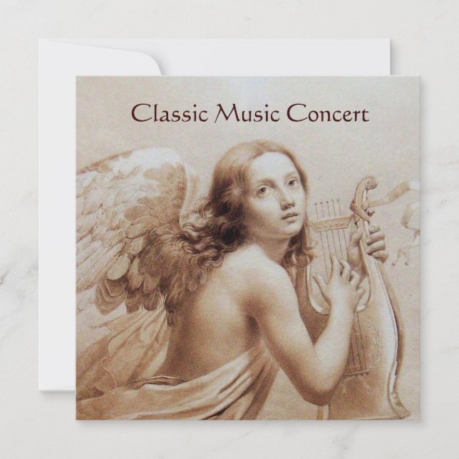 Convite ANJO TOCANDO LIRA SOBRE AS NUVENS, Monograma Doura (Frente)