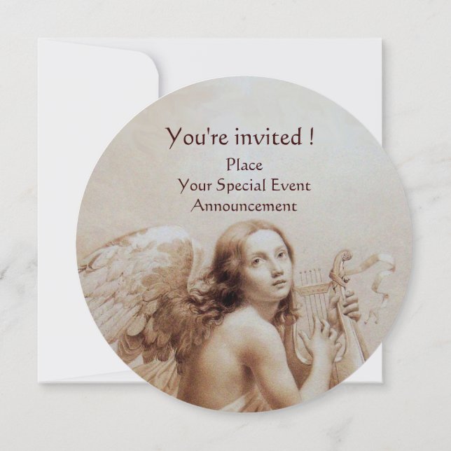 Convite ANJO TOCANDO LIRA SOBRE AS NUVENS, Monograma Sepia (Verso)