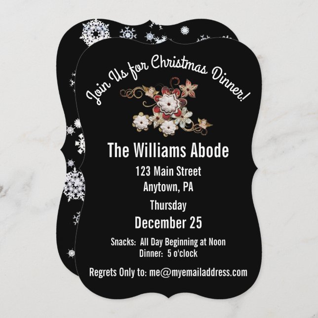 Convite Anjos, Joias e Flores Estimulantes Preto Clássico (Frente/Verso)