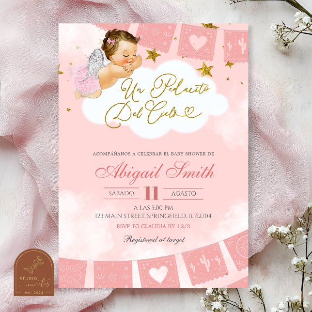 Convite anjos peça espanhola do céu mexicano baby shower (Criador carregado)