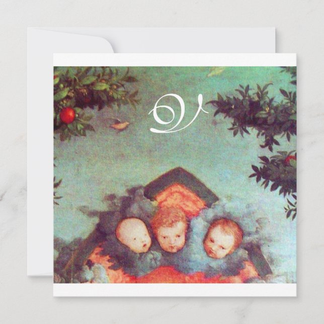 Convite ANJOS PEQUENOS MONOGRAMA azul antigo rosa brilhant (Frente)