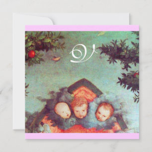 Convite ANJOS PEQUENOS MONOGRAMA azul antigo rosa brilhant