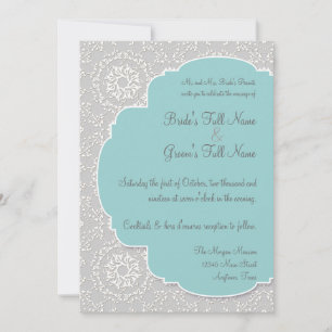 Convite Anna Liese Peacock Damask - Cinza Azul Aqua Convid