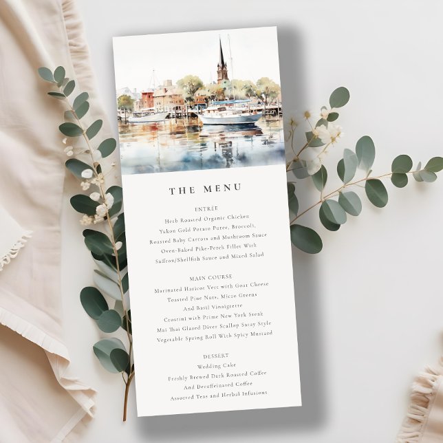 Convite Annapolis Maryland Watercolor Wedding Menu (Criador carregado)