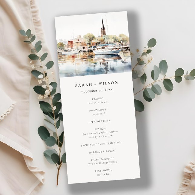 Convite Annapolis Maryland Watercolor Wedding Program (Criador carregado)