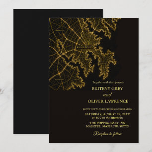 Convite Annapolis MD Baía de Chesapeake casamento dourado
