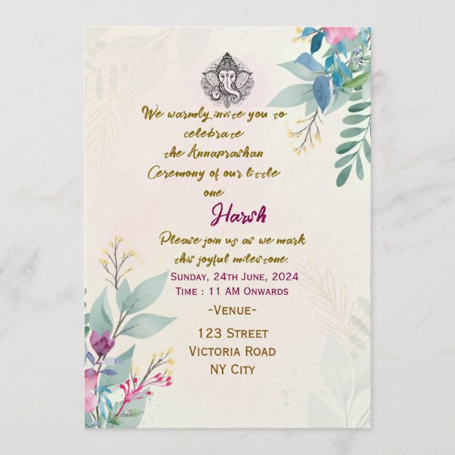 Convite Annaprashan Ceremony Invitations  (Frente)
