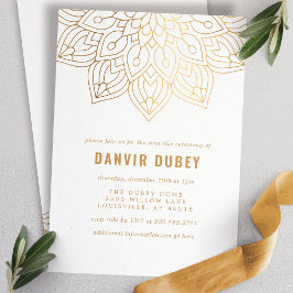 Convite Annaprashan Dourado Branco Mandala Cerimônia do Pr