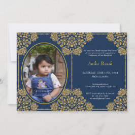 Convite Annaprashan First Rice Blue Foto Ornamentada Doura