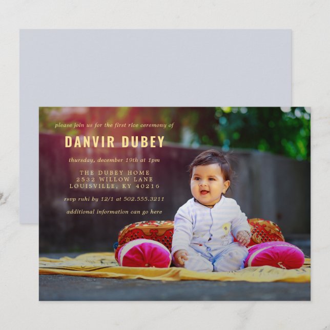 Convite Annaprashan First Rice Ceremony Foto (Frente/Verso)