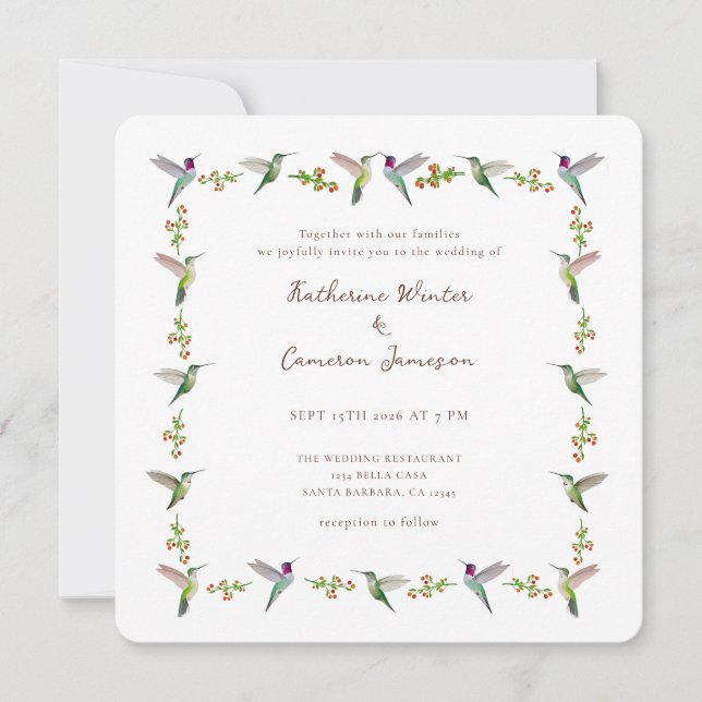 Convite Anna's Hummingbird Wedding Invitation (Frente)