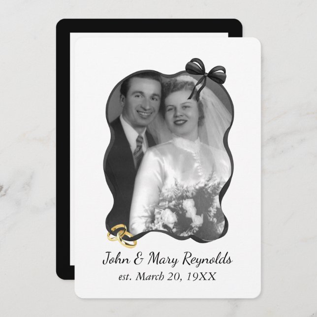 Convite Anniversary Party Bow and Ribbon Frame On White (Frente/Verso)